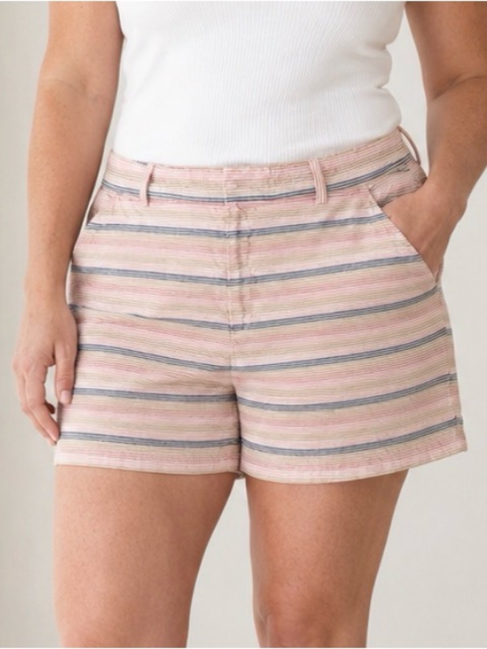 Striped Pink Linen-Blend Women’s Shorts